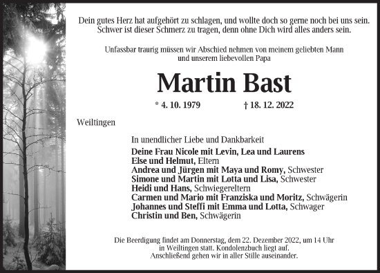 Traueranzeige von Martin Bast von Dinkelsbühl/ Feuchtwangen