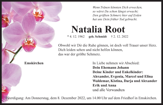 Traueranzeige von Natalia Root von Neustadt/ Scheinfeld/ Uffenheim