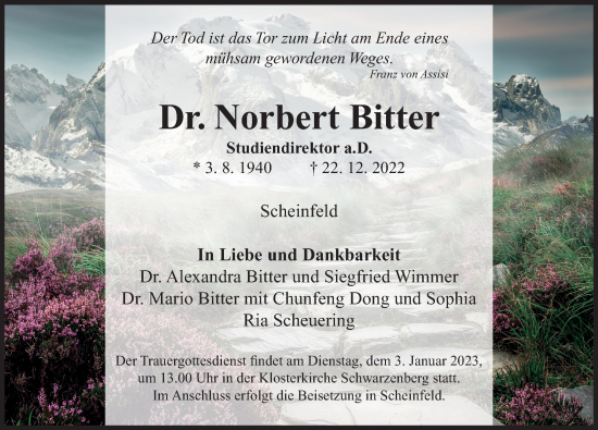 Traueranzeige von Norbert Bitter von Neustadt/ Scheinfeld/ Uffenheim