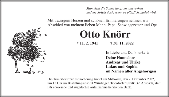 Traueranzeige von Otto Knörr von Ansbach