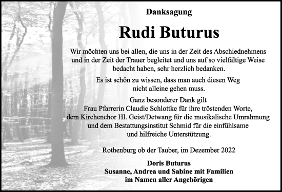 Traueranzeige von Rudi Buturus von Rothenburg