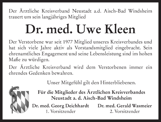 Traueranzeige von Uwe Kleen von Neustadt/ Scheinfeld/ Uffenheim