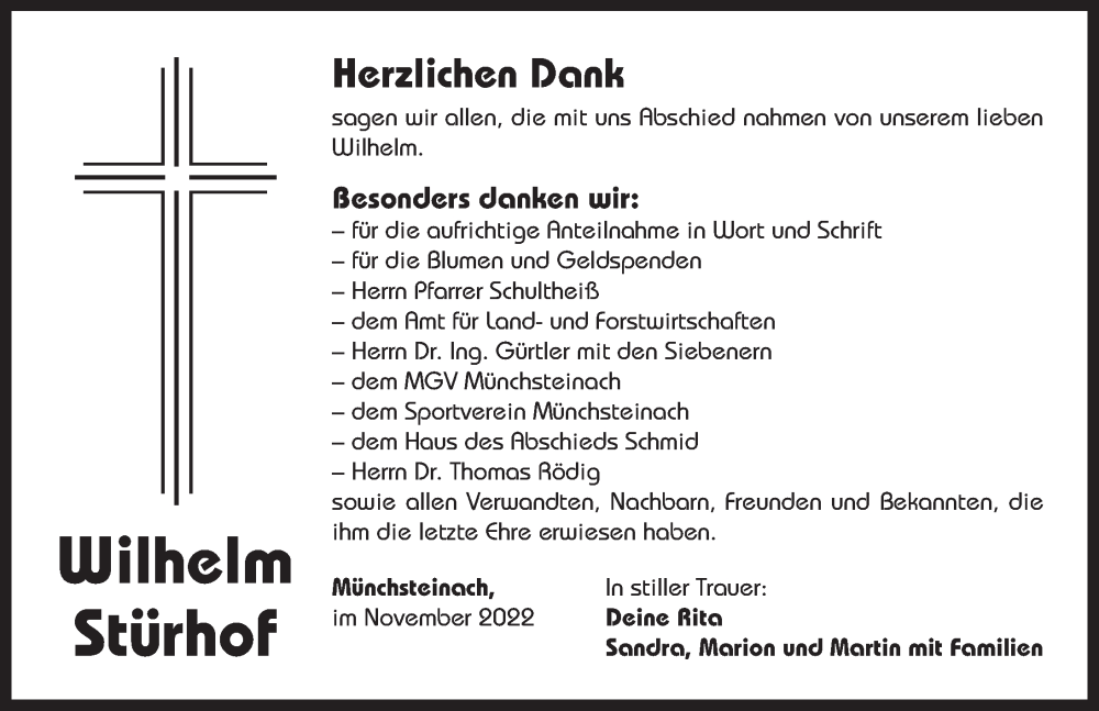  Traueranzeige für Wilhelm Stürhof vom 10.12.2022 aus Neustadt/ Scheinfeld/ Uffenheim