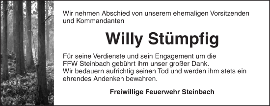 Traueranzeige von Willy Stümpfig von Dinkelsbühl/ Feuchtwangen