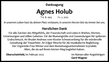 Traueranzeige von Agnes Holub von Neustadt/ Scheinfeld/ Uffenheim