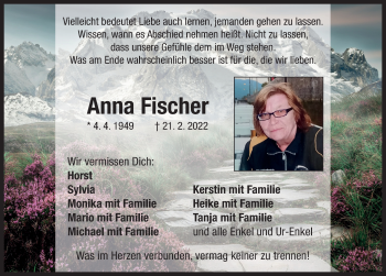 Traueranzeige von Anna Fischer von Neustadt/ Scheinfeld/ Uffenheim