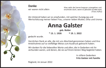 Traueranzeige von Anna Galster von Ansbach