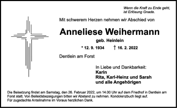 Traueranzeige von Anneliese Weihermann von Dinkelsbühl/ Feuchtwangen