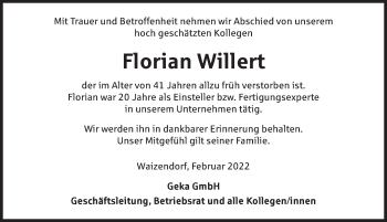 Traueranzeige von Florian Willert von Ansbach