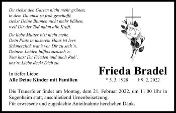 Traueranzeige von Frieda Bradel von Neustadt/ Scheinfeld/ Uffenheim