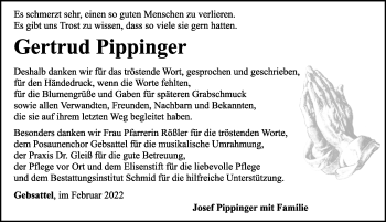 Traueranzeige von Gertrud Pippinger von Rothenburg