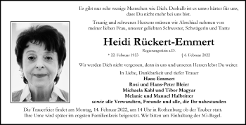 Traueranzeige von Heidi Rückert-Emmert von Neustadt/ Scheinfeld/ Uffenheim