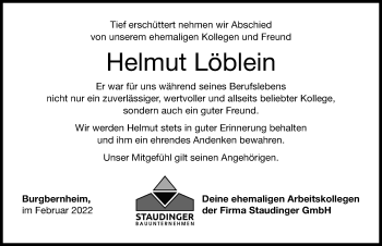 Traueranzeige von Helmut Löblein von Neustadt/ Scheinfeld/ Uffenheim