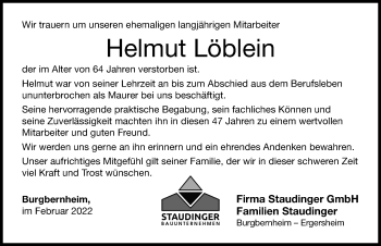 Traueranzeige von Helmut Löblein von Neustadt/ Scheinfeld/ Uffenheim