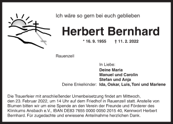 Traueranzeige von Herbert Bernhard von Ansbach