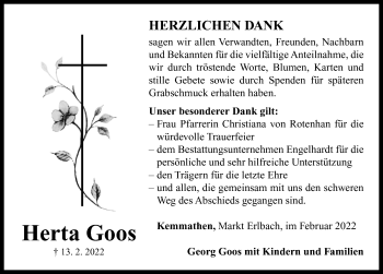 Traueranzeige von Herta Goos von Neustadt/ Scheinfeld/ Uffenheim