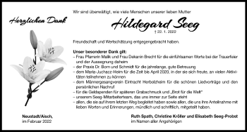 Traueranzeige von Hildegard Seeg von Neustadt/ Scheinfeld/ Uffenheim