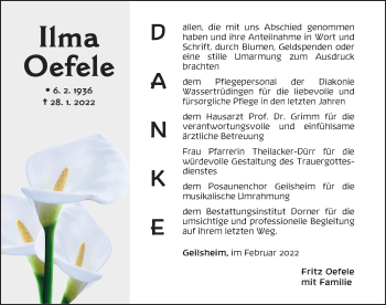 Traueranzeige von Ilma Oefele von Dinkelsbühl/ Feuchtwangen