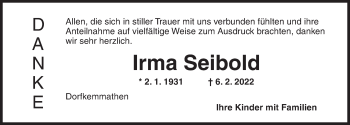 Traueranzeige von Irma Seibold von Dinkelsbühl/ Feuchtwangen