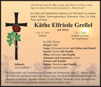 Traueranzeige von Käthe Elfriede Greßel von Neustadt/ Scheinfeld/ Uffenheim