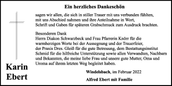 Traueranzeige von Karin Ebert von Rothenburg