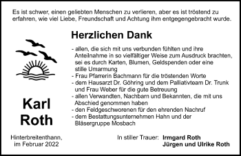 Traueranzeige von Karl Roth von Dinkelsbühl/ Feuchtwangen