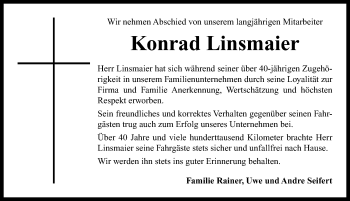 Traueranzeige von Konrad Linsmaier von Neustadt/ Scheinfeld/ Uffenheim