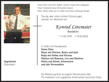 Traueranzeige von Konrad Linsmaier von Neustadt/ Scheinfeld/ Uffenheim