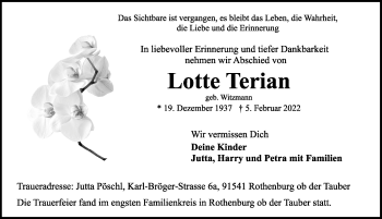 Traueranzeige von Lotte Terian von Rothenburg