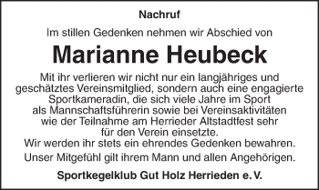 Traueranzeige von Marianne Heubeck von Ansbach