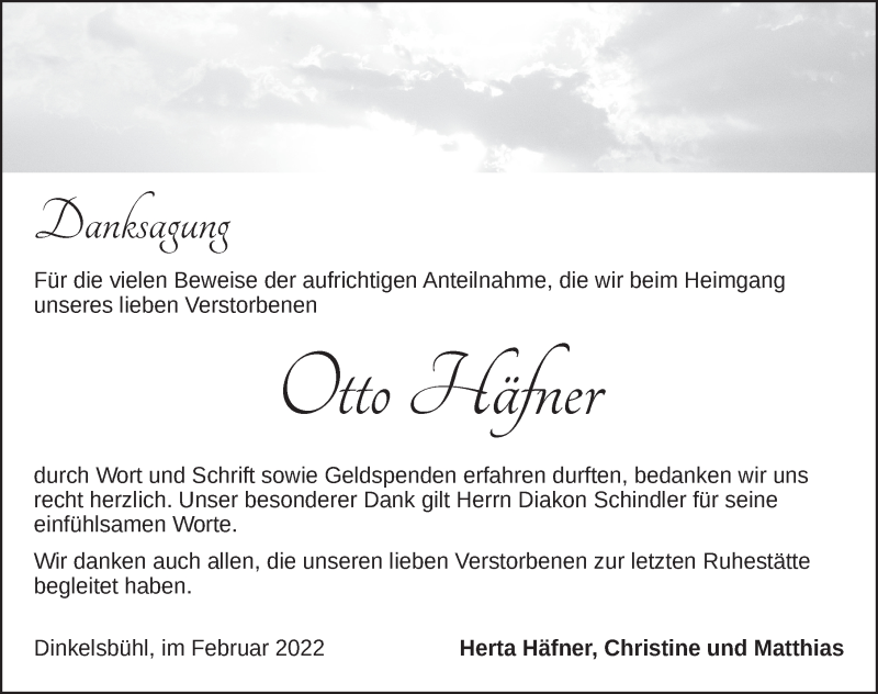  Traueranzeige für Otto Häfner vom 04.02.2022 aus Dinkelsbühl/ Feuchtwangen