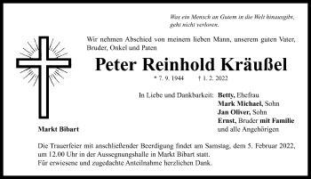 Traueranzeige von Peter Reinhold Kräußel von Neustadt/ Scheinfeld/ Uffenheim