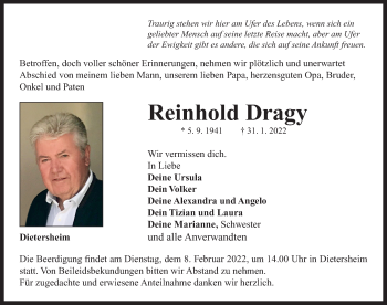 Traueranzeige von Reinhold Dragy von Neustadt/ Scheinfeld/ Uffenheim