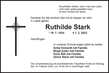 Traueranzeige von Ruthilde Stark von Dinkelsbühl/ Feuchtwangen