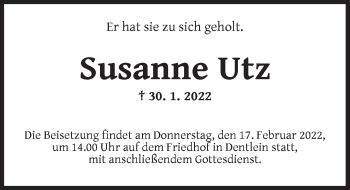 Traueranzeige von Susanne Utz von Dinkelsbühl/ Feuchtwangen