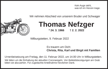 Traueranzeige von Thomas Nefzger von Dinkelsbühl/ Feuchtwangen