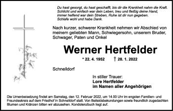 Traueranzeige von Werner Hertfelder von Dinkelsbühl/ Feuchtwangen