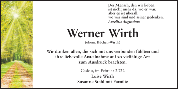 Traueranzeige von Werner Wirth von GE