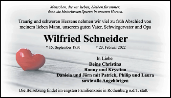 Traueranzeige von Wilfried Schneider von Rothenburg