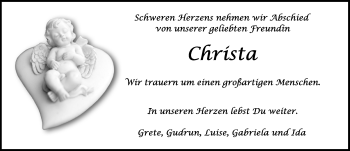 Traueranzeige von Christa Duscheleit von Rothenburg