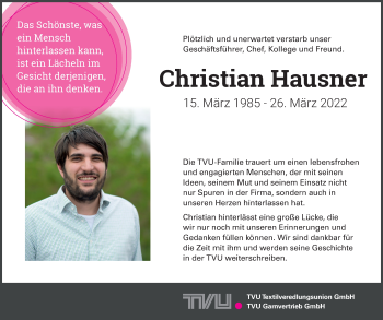 Traueranzeige von Christian Hausner von Ansbach