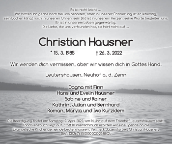 Traueranzeige von Christian Hausner von Ansbach