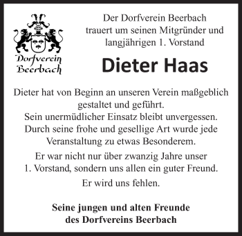 Traueranzeige von Dieter Haas von Neustadt/ Scheinfeld/ Uffenheim