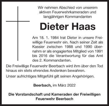 Traueranzeige von Dieter Haas von Neustadt/ Scheinfeld/ Uffenheim