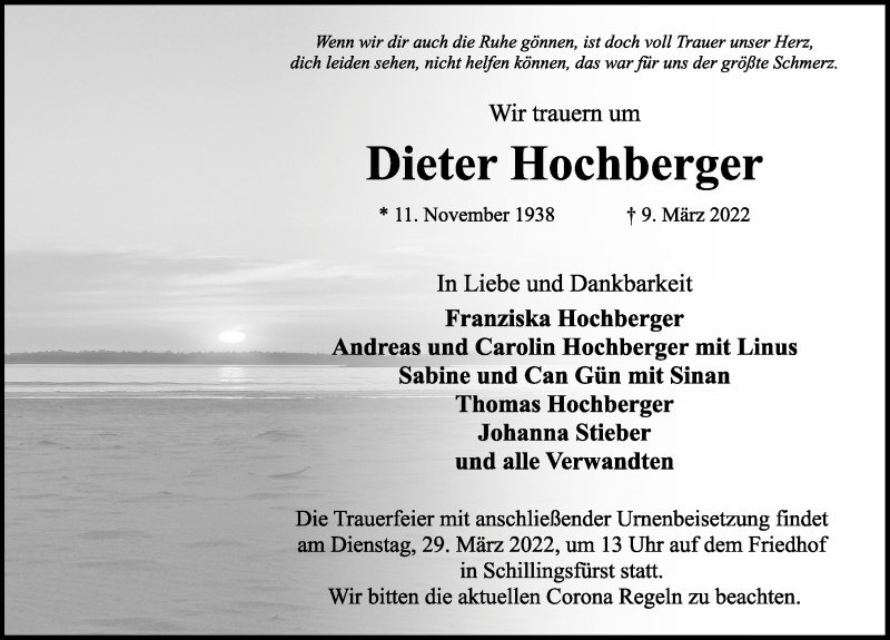  Traueranzeige für Dieter Hochberger vom 24.03.2022 aus Rothenburg