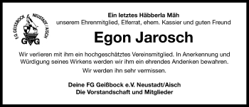 Traueranzeige von Egon Jarosch von Neustadt/ Scheinfeld/ Uffenheim