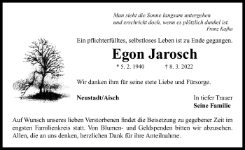 Traueranzeige von Egon Jarosch von Neustadt/ Scheinfeld/ Uffenheim