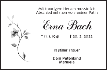 Traueranzeige von Erna Bach von Dinkelsbühl/ Feuchtwangen