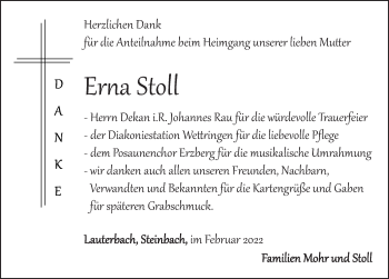 Traueranzeige von Erna Stoll von Rothenburg