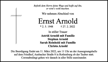 Traueranzeige von Ernst Arnold von Rothenburg